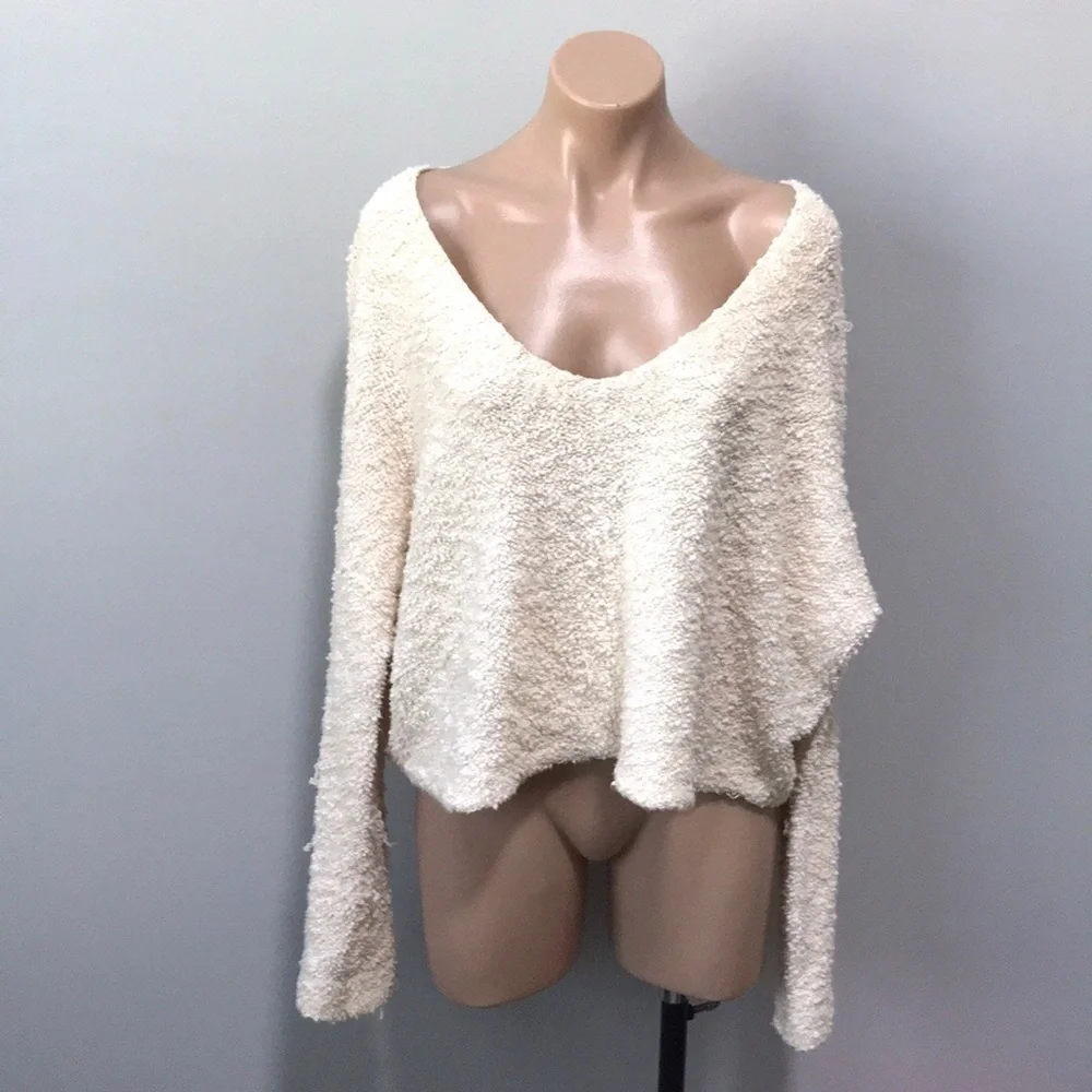 Free People Popcorn Knit Sweater Cream Ivory Small